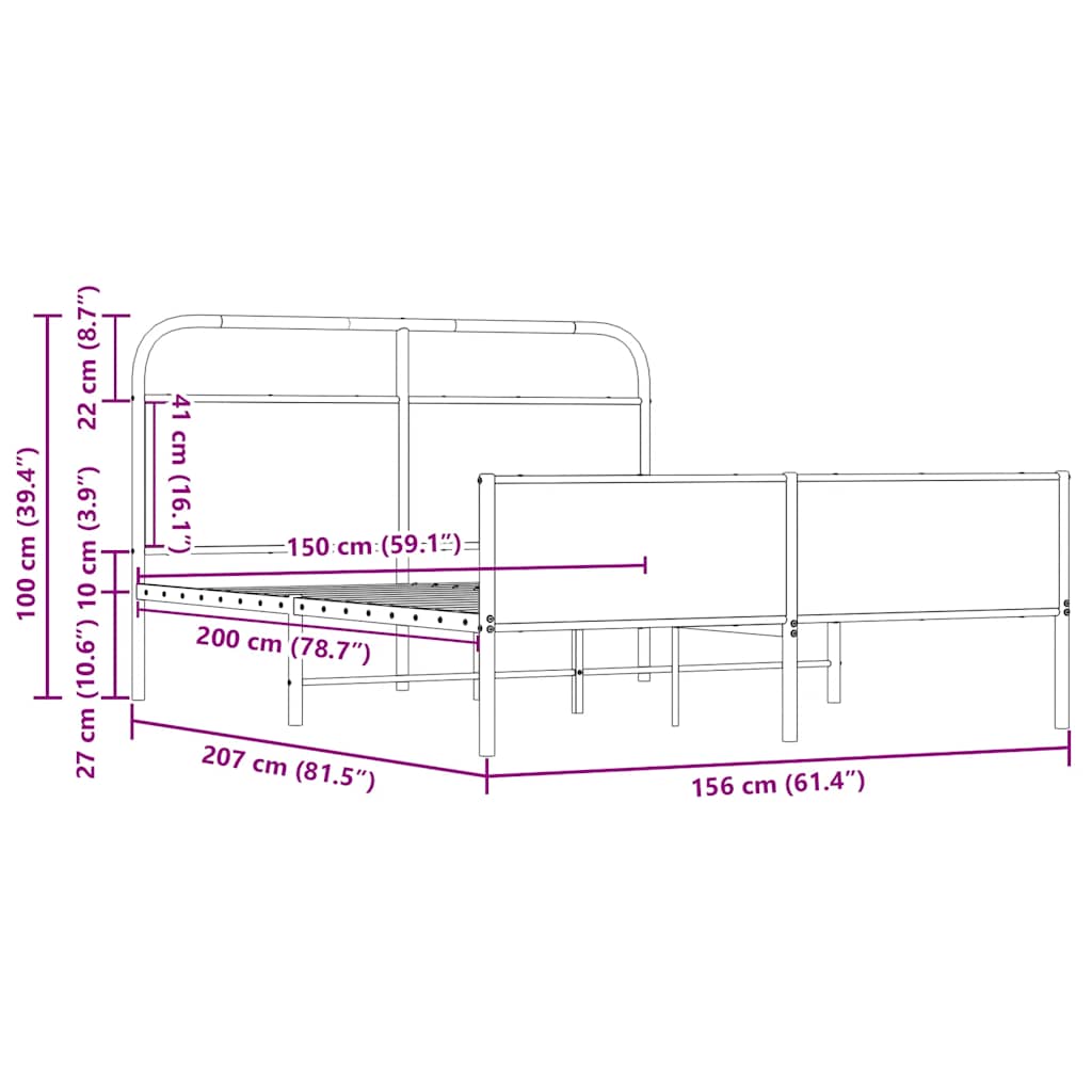 Metal Bed Frame without Mattress Sonoma Oak 150x200 cm King Size