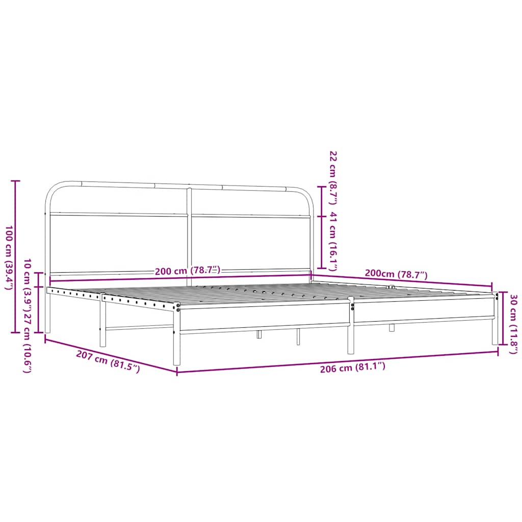Metal Bed Frame without Mattress Brown Oak 200x200 cm