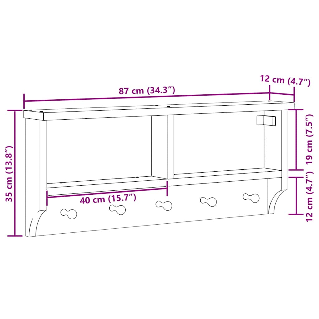 Wall-mounted Coat Rack "SANDNES" 87x12x35 cm Solid Wood Pine