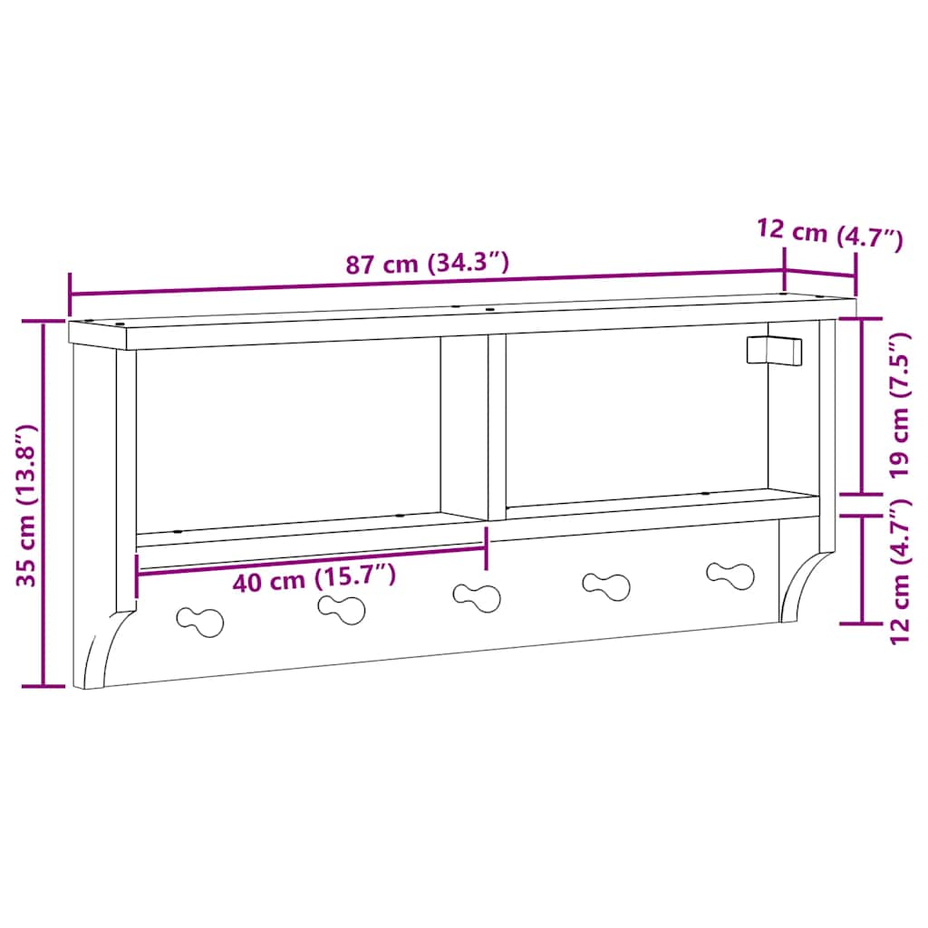 Wall-mounted Coat Rack "SANDNES" 87x12x35 cm Solid Wood Pine