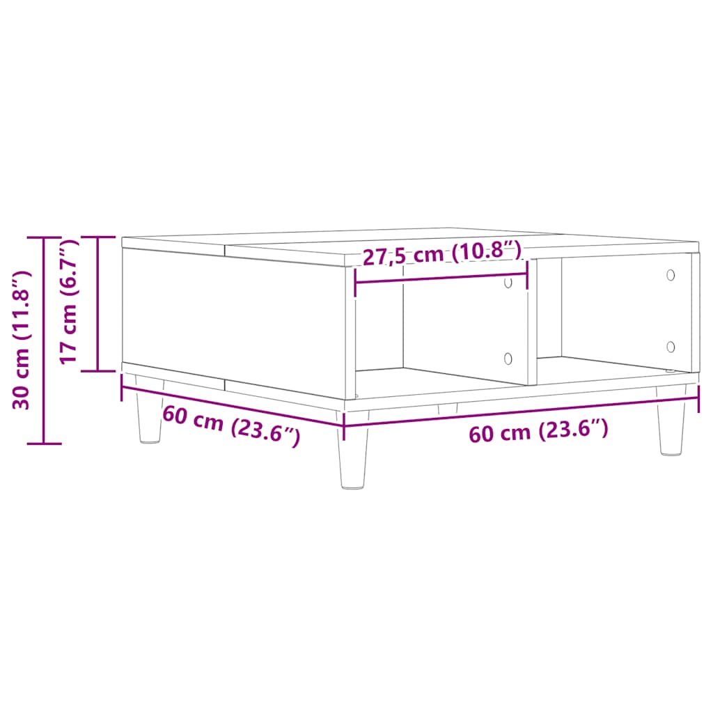 Coffee Table Artisan Oak 60x60x30 cm Engineered Wood