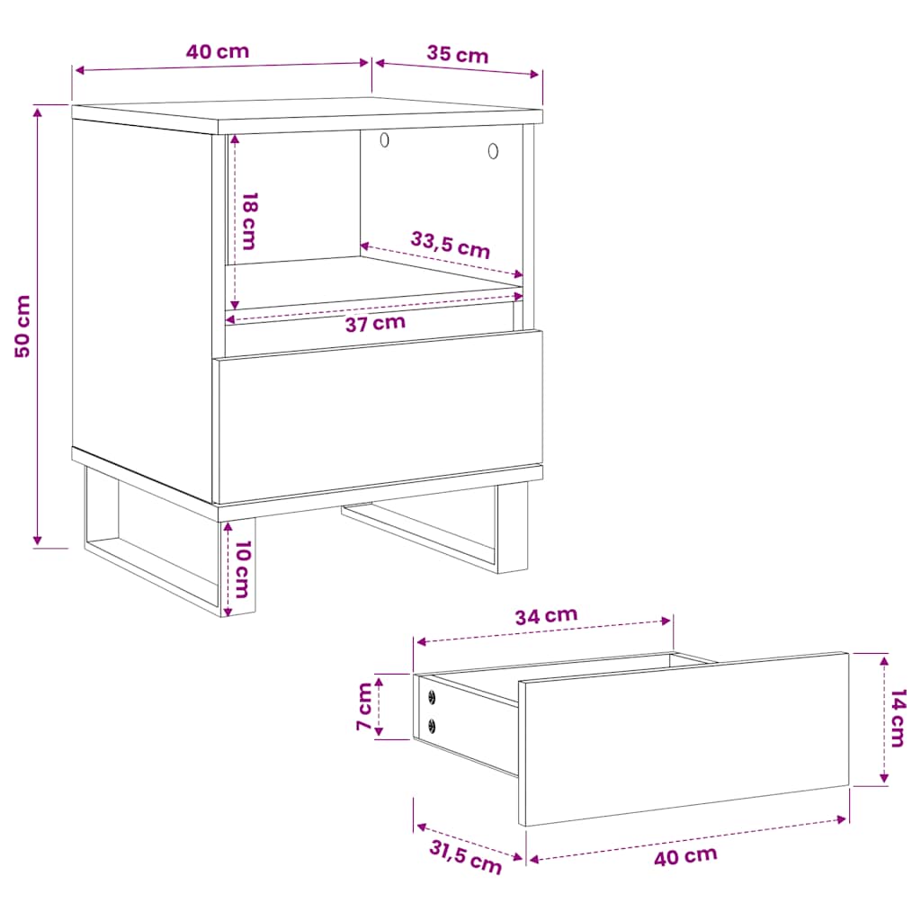 Bedside Cabinet Artisan Oak 40x35x50 cm Engineered Wood