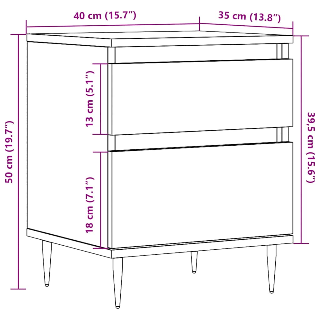 Bedside Cabinet Artisan Oak 40x35x50 cm Engineered Wood