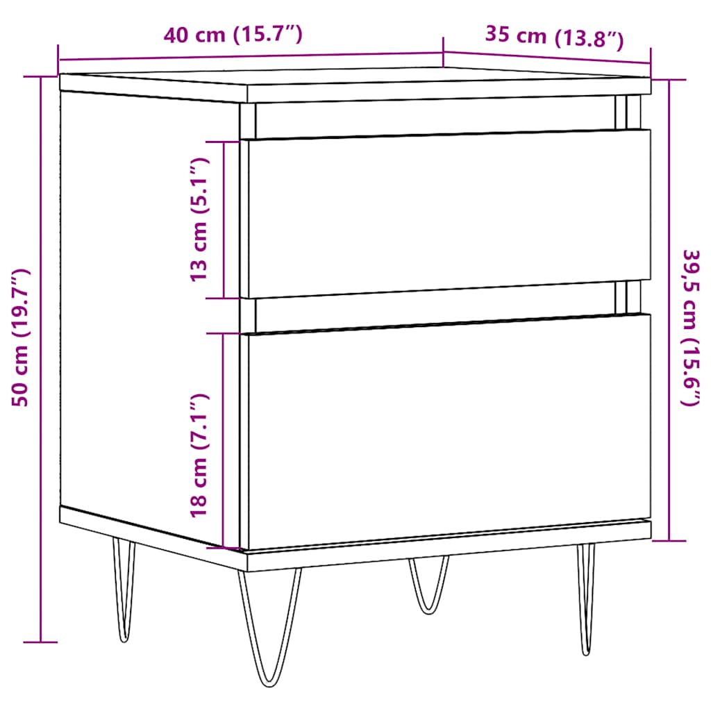 Bedside Cabinet Artisan Oak 40x35x50 cm Engineered Wood