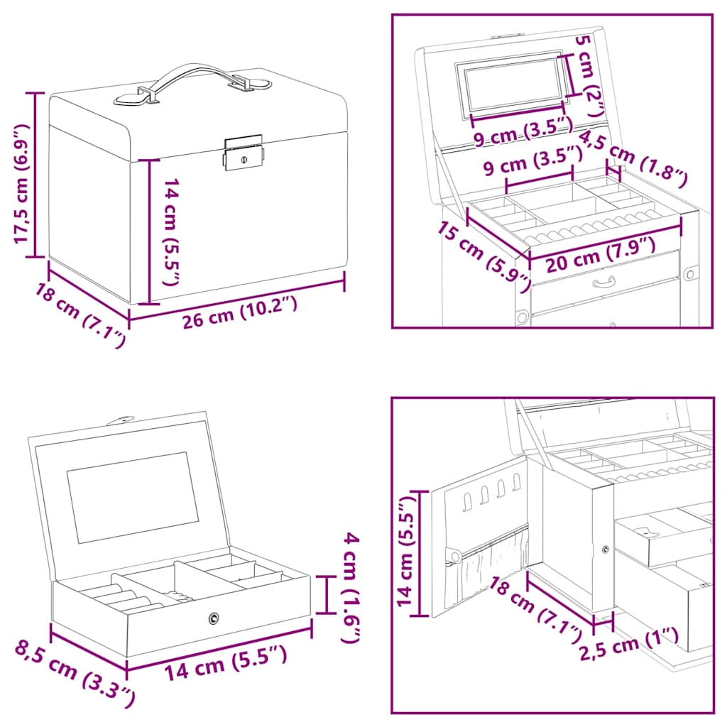 Jewellery Box 3-Layer with Mirror Lockable White 26x18x17,5 cm