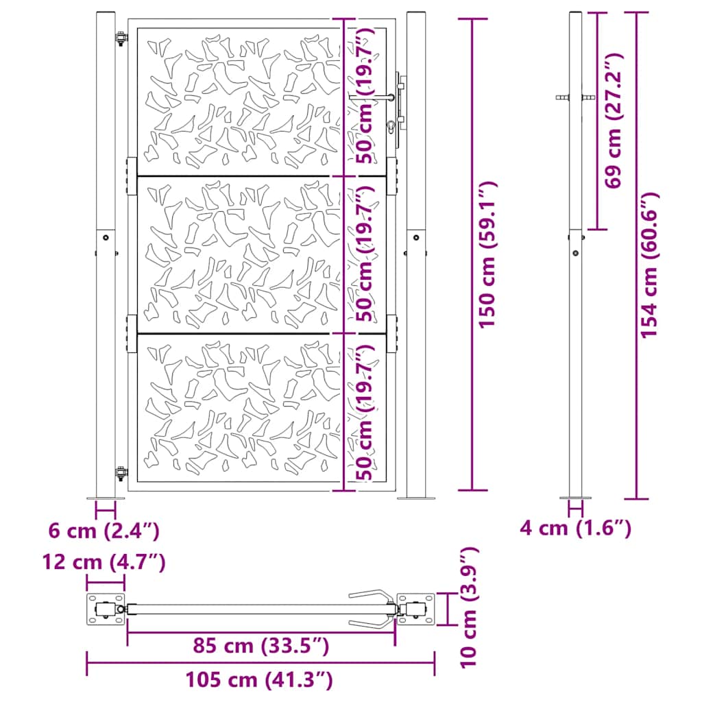 Garden Gate 100x150 cm Weathering Steel Leaf Design
