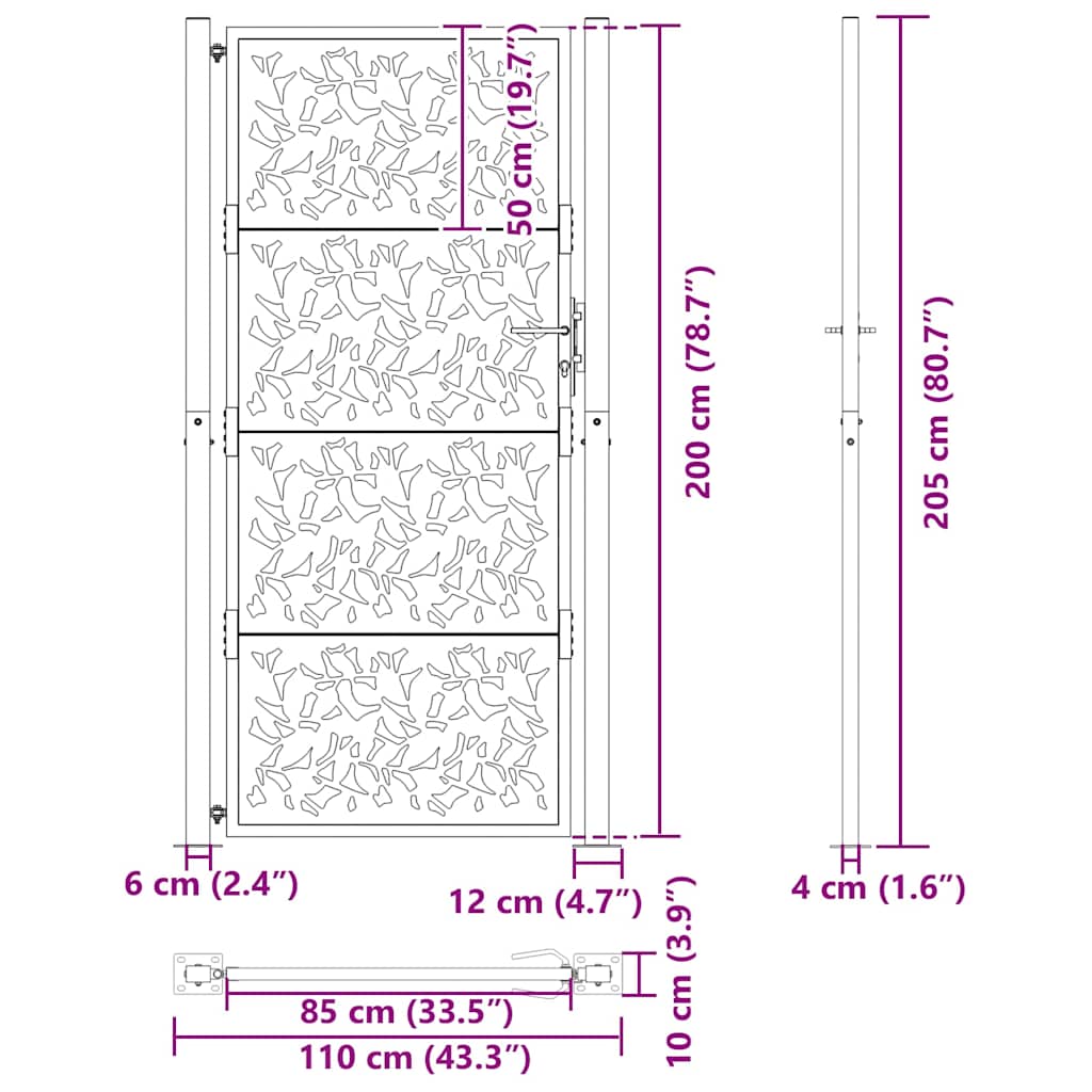 Garden Gate 100x200 cm Weathering Steel Leaf Design