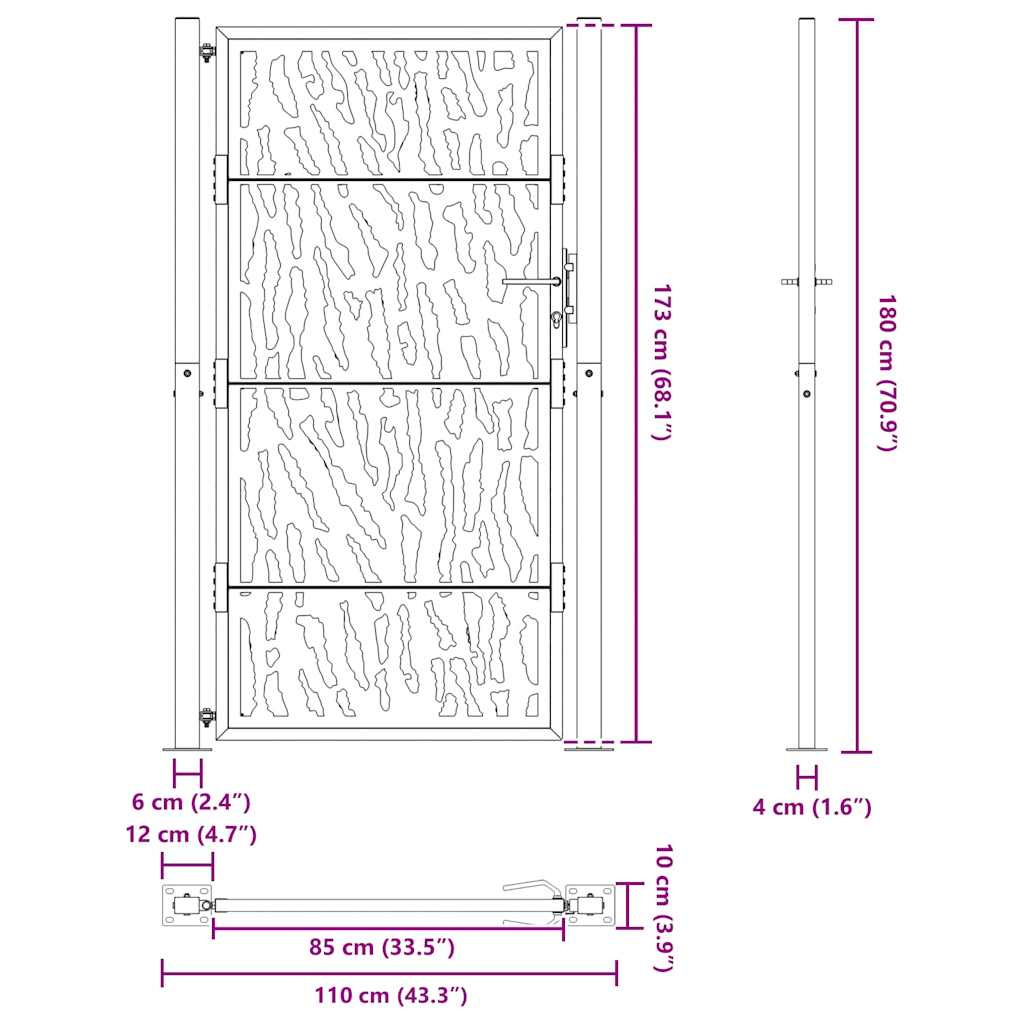 Garden Gate Black 100x175 cm Steel Trace Design