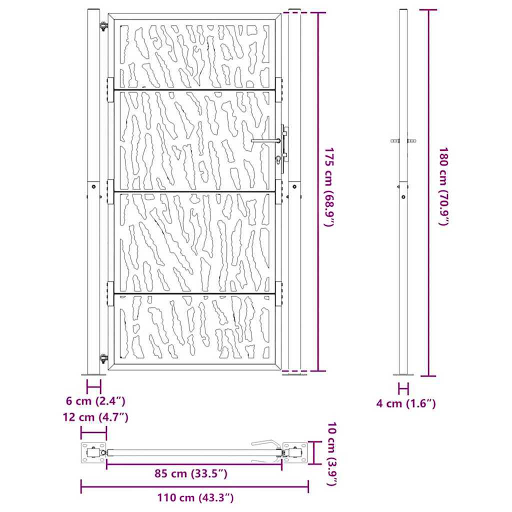 Garden Gate 100x175 cm Weathering Steel Trace Design