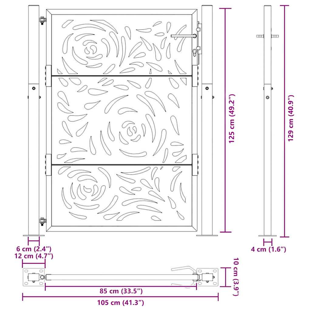 Garden Gate 100x125 cm Weathering Steel Flame Design