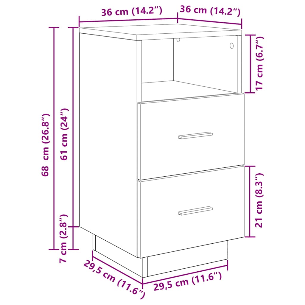 Bedside Cabinet with 2 Drawers Grey Sonoma 36x36x68 cm
