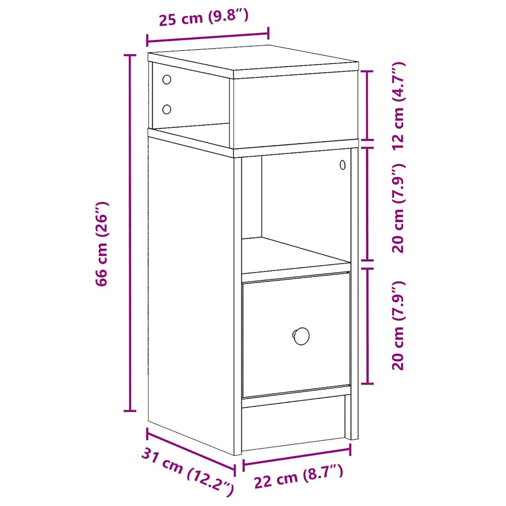 vidaXL Bedside Cabinet with Drawer White 25x31x66 cm