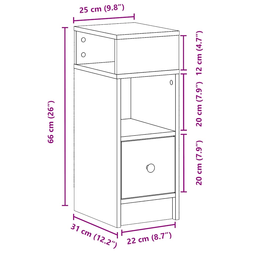 Bedside Cabinet with Drawer Artisan Oak 25x31x66 cm