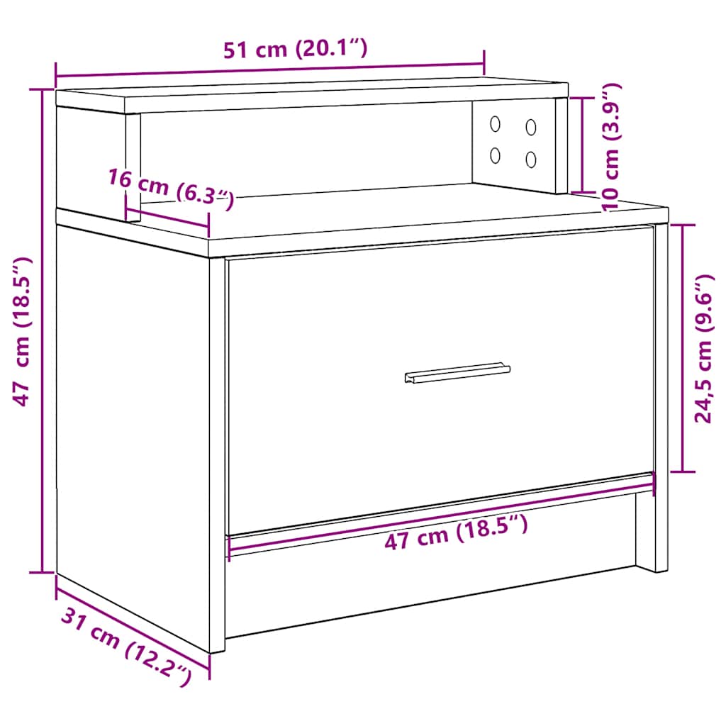 Bedside Cabinets with Drawer 2 pcs Black Oak 51x31x47 cm