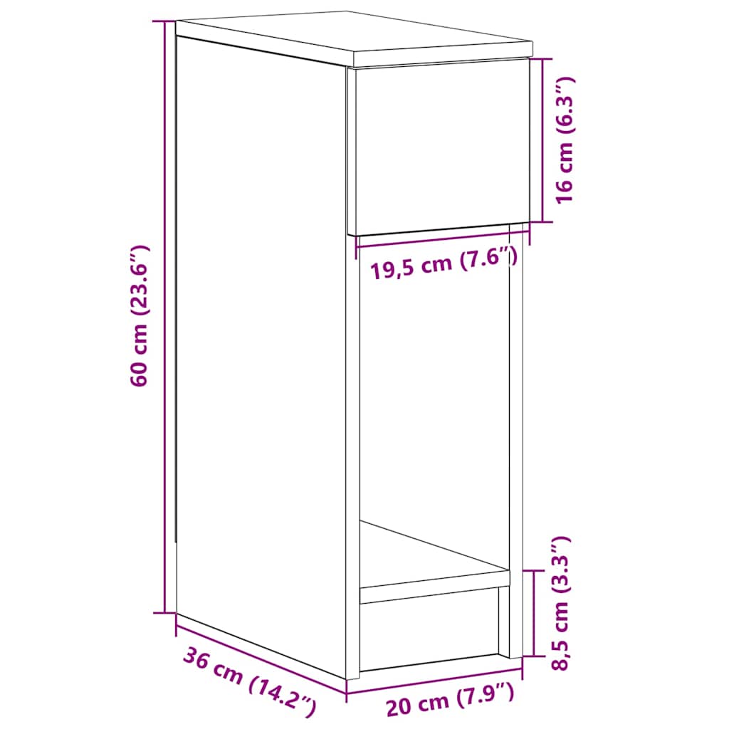 Bedside Cabinet with Drawer Sonoma Oak 20x36x60 cm