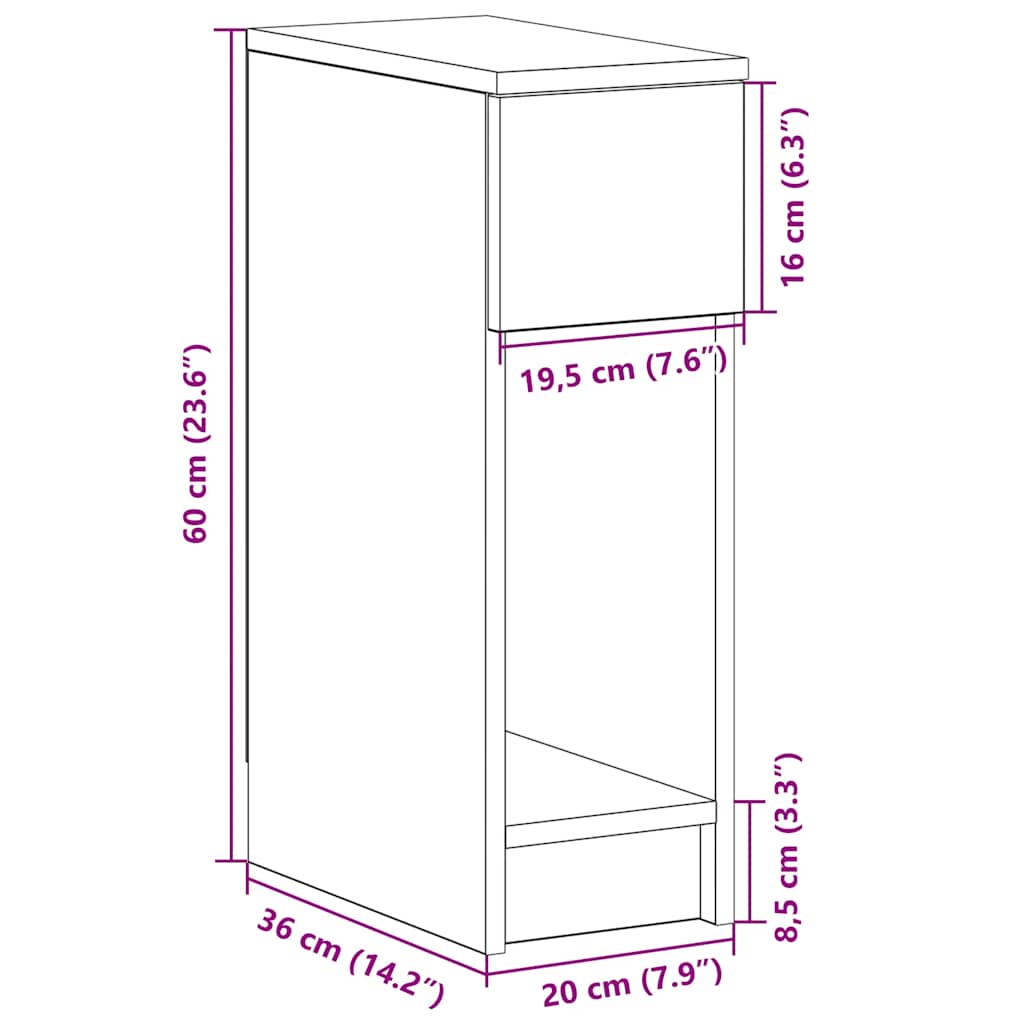 Bedside Cabinet with Drawer Artisan Oak 20x36x60 cm