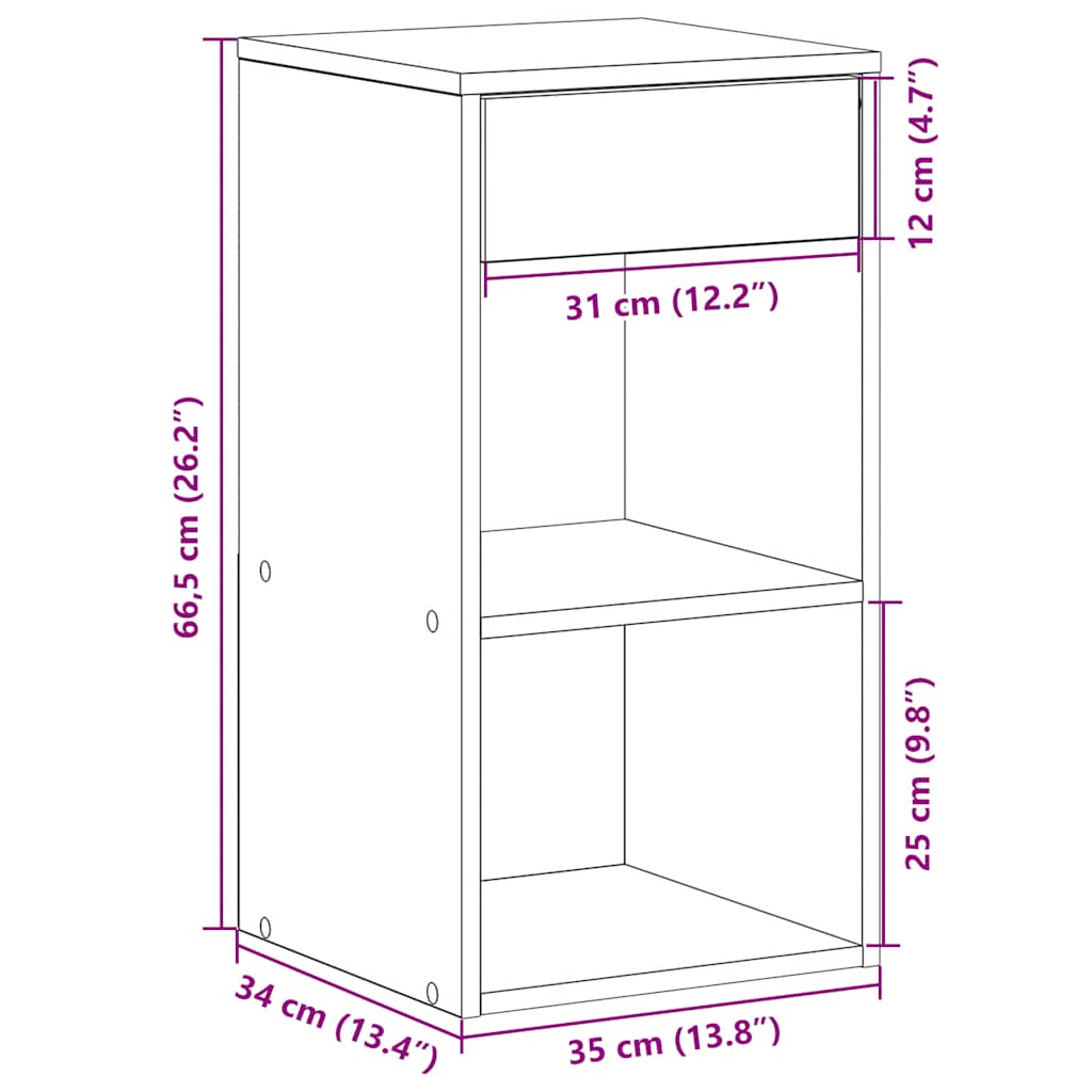 Bedside Cabinet with Drawer Smoked Oak 35x34x66,5 cm