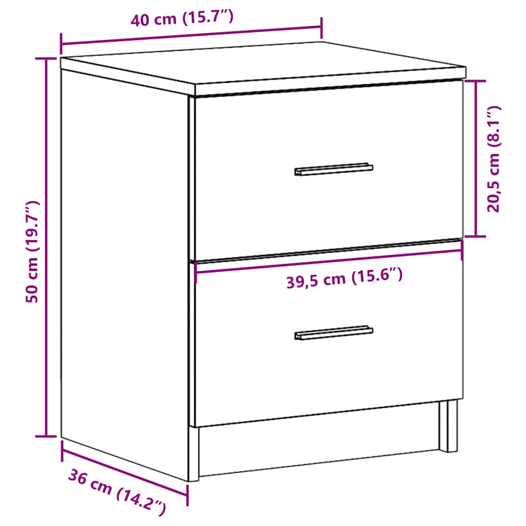 Bedside Cabinet with 2 Drawers Black 40x36x50 cm