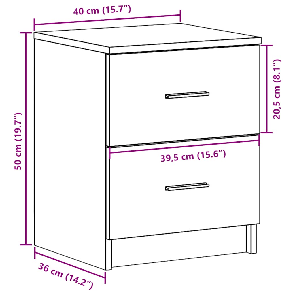 Bedside Cabinet with 2 Drawers Sonoma Oak 40x36x50 cm