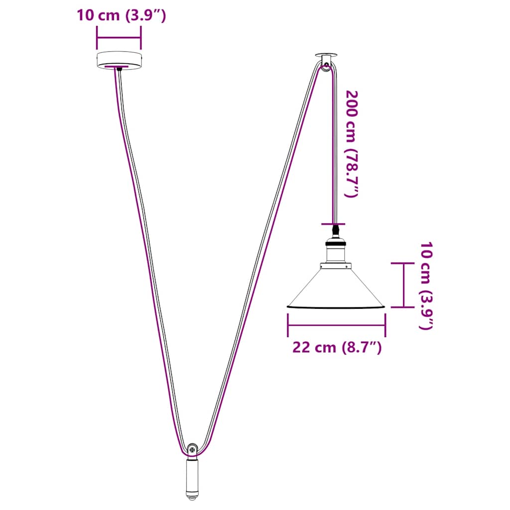 Pendant Lamp Height Adjustable E27 Gloss Black Ø 22 cm Metal