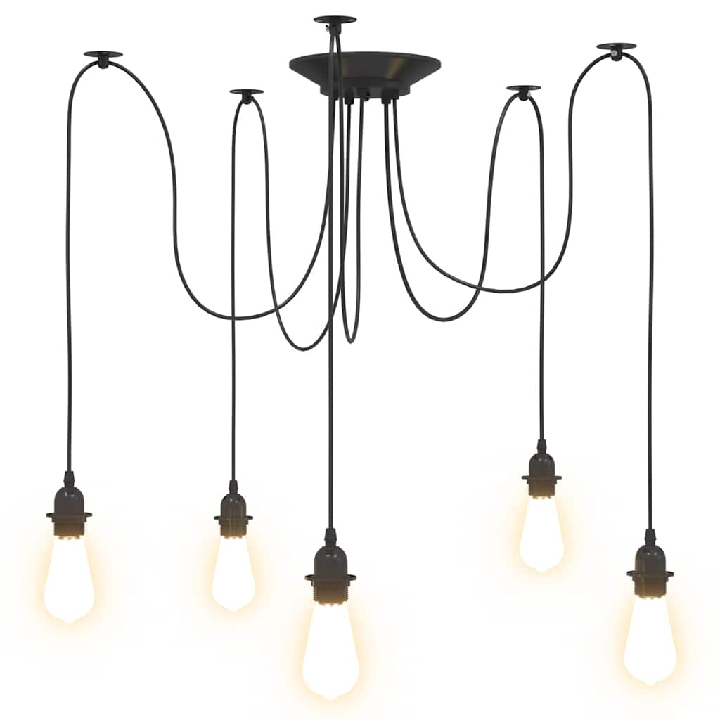 Pendant Lamp with 5 Lamp Holders E27 Black Metal