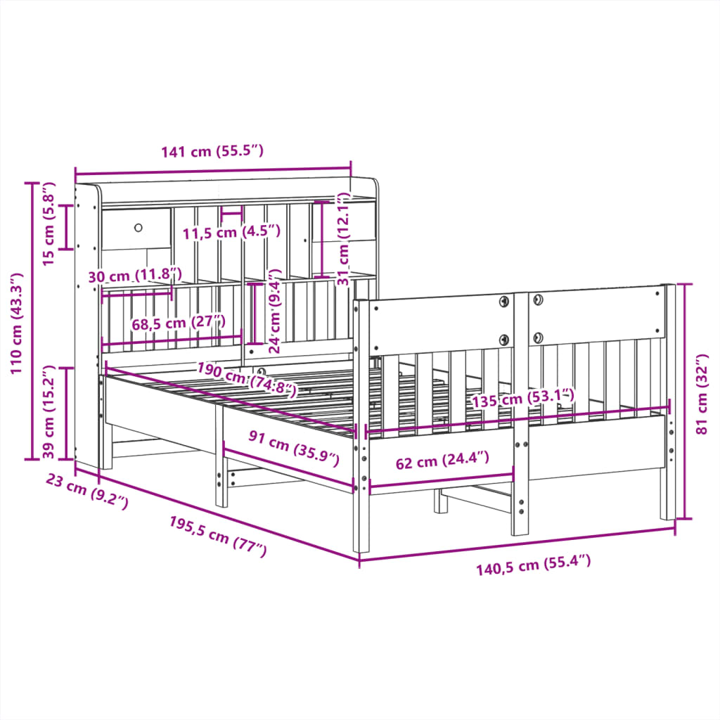 Bed Frame without Mattress White 135x190 cm Solid Wood Pine