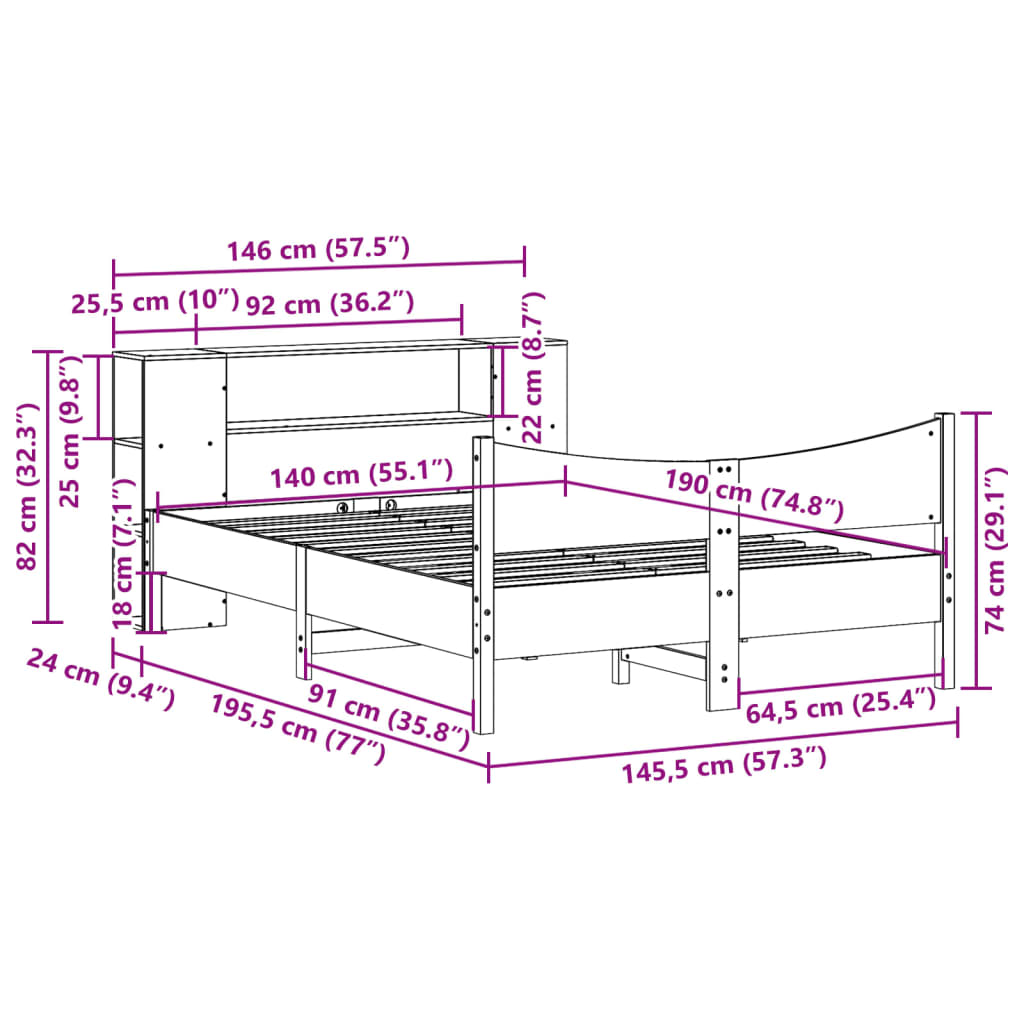 Bed Frame without Mattress Wax Brown 140x190 cm Solid Wood Pine