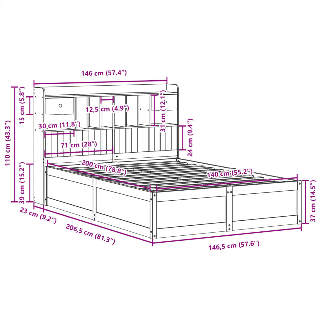 Bed Frame without Mattress Wax Brown 140x200 cm Solid Wood Pine