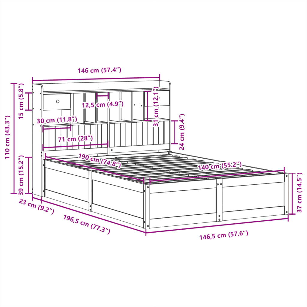 Bed Frame without Mattress Wax Brown 140x190 cm Solid Wood Pine