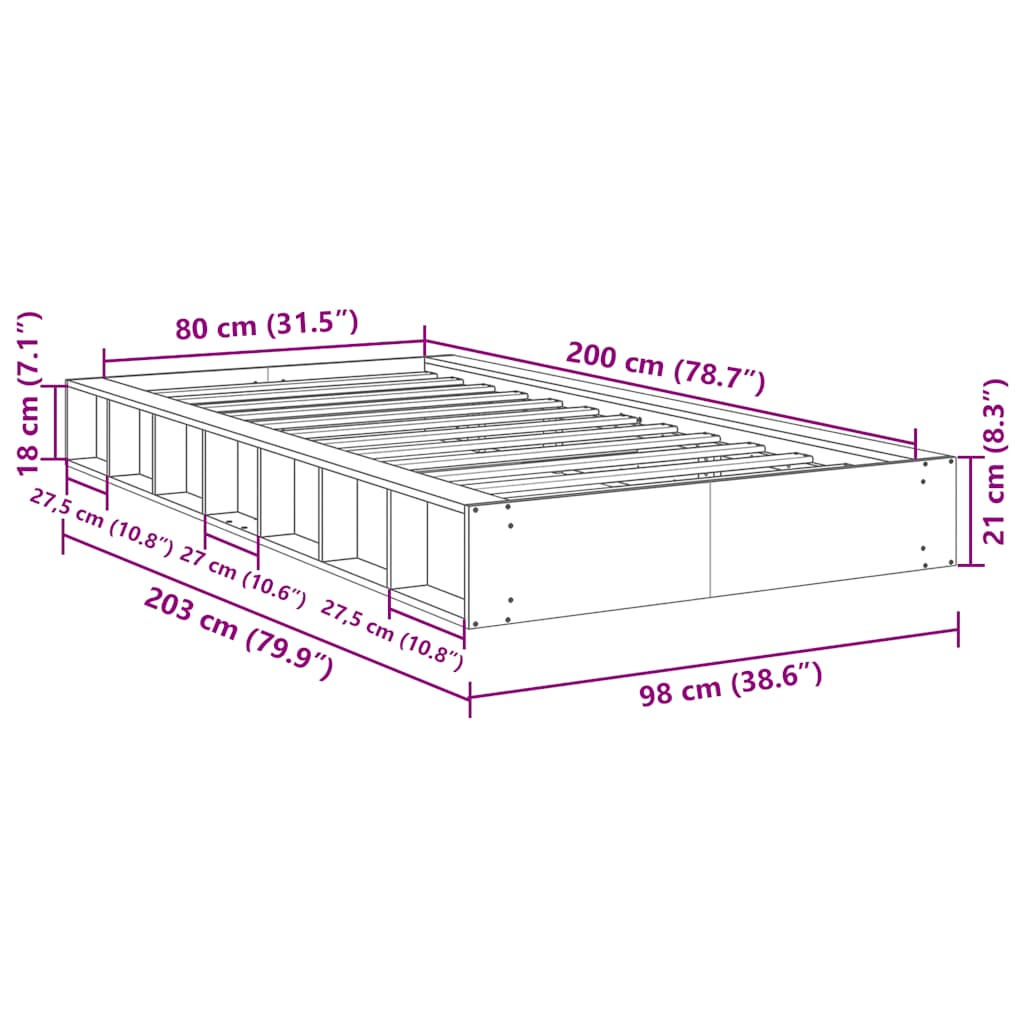 Bed Frame | Oak | Solid oak wood | Single | Bed Frame | Rectangular