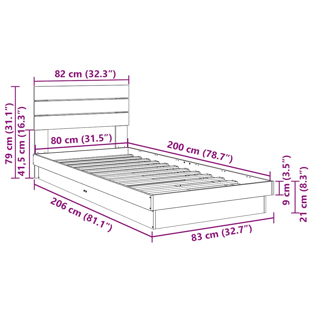 Bed Frame with Headboard without Mattress 80x200 cm Solid Wood Oak