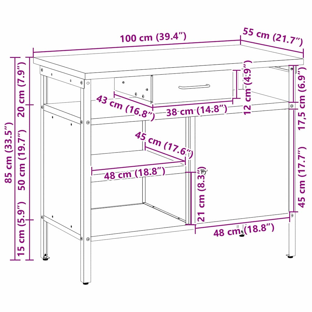 Work Bench with Drawer Black and Grey 100 x 55 x 85 cm