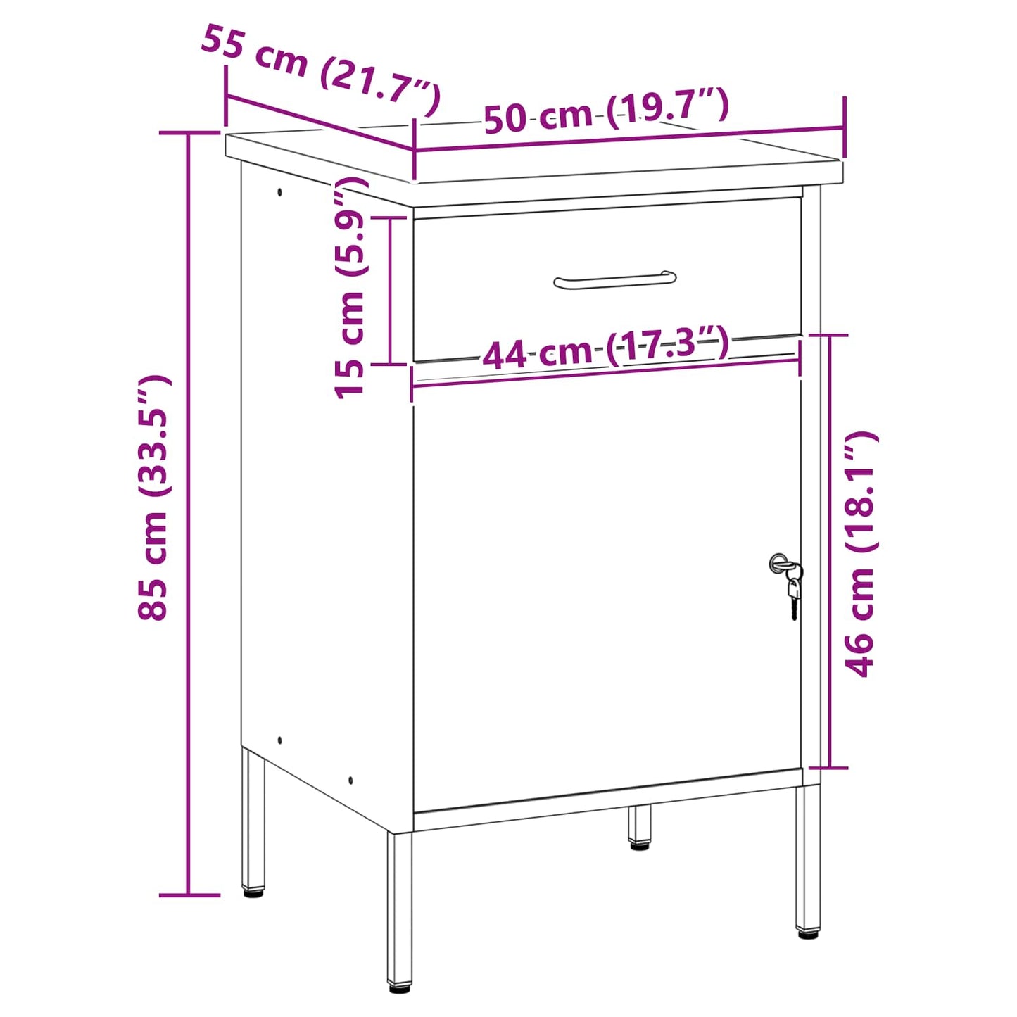Work Bench with Drawer with Lock Black and Grey 50 x 55 x 85 cm