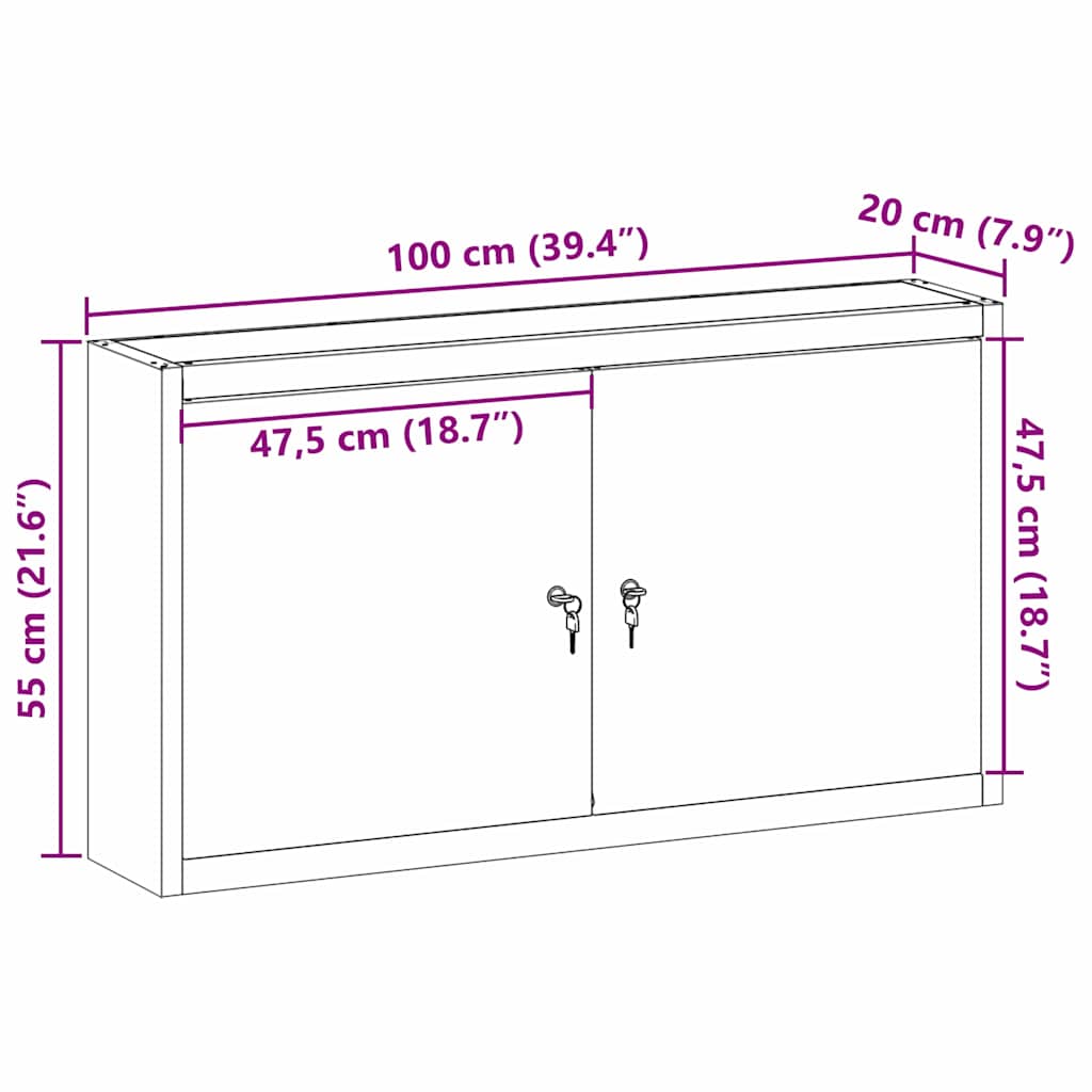 Tool Cabinet with Shelf with Lock Red and Grey 100 x 20 x 55 cm