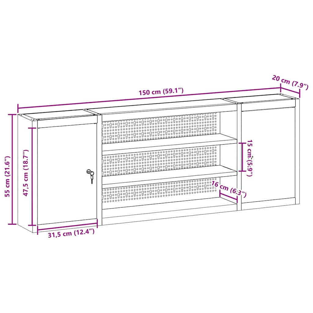 Tool Cabinet with Shelf Black and Grey 150 x 20 x 55 cm