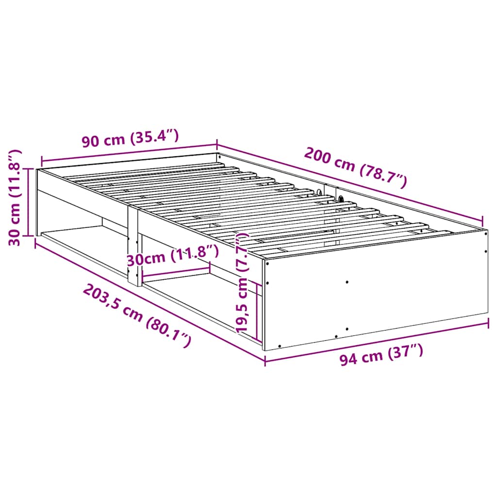 Day Bed without Mattress White 90x200 cm Solid Wood Pine