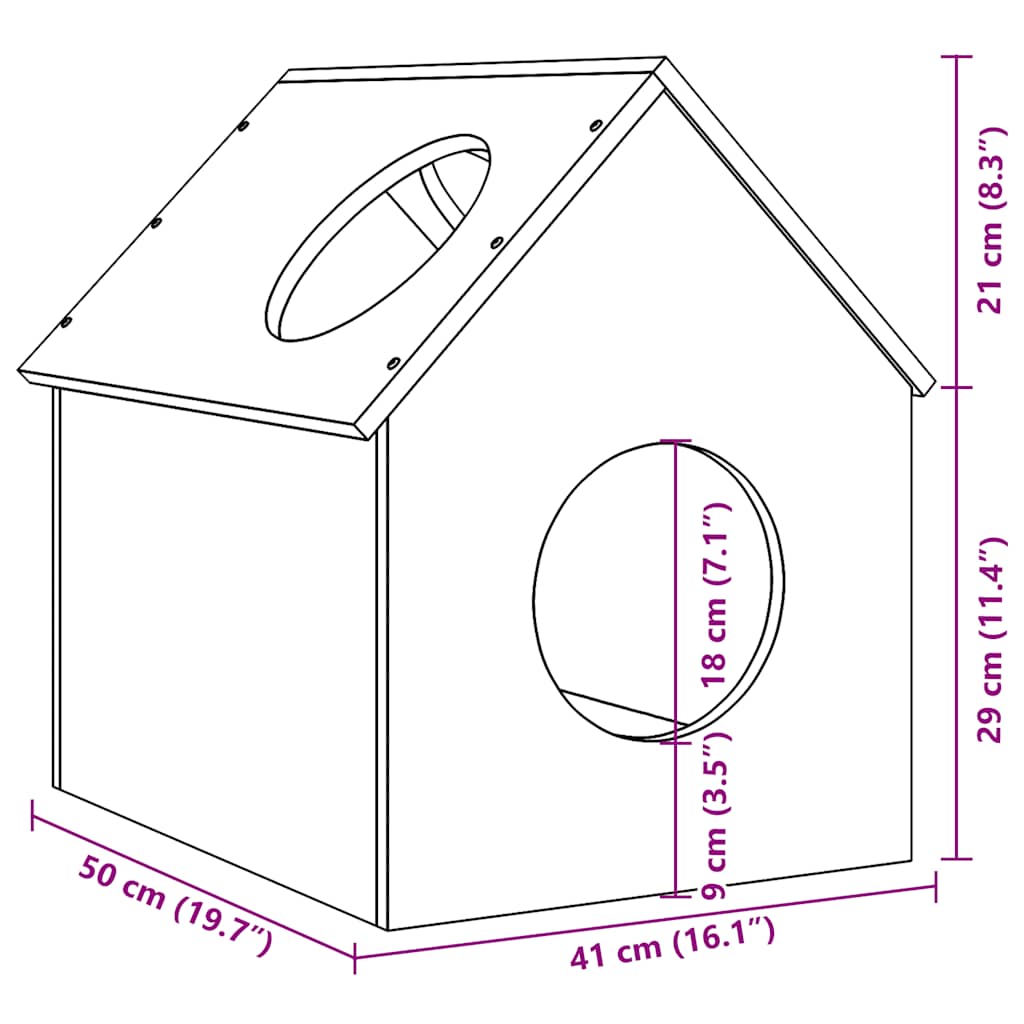 Cat House 41x50x50 cm Solid Wood Pine