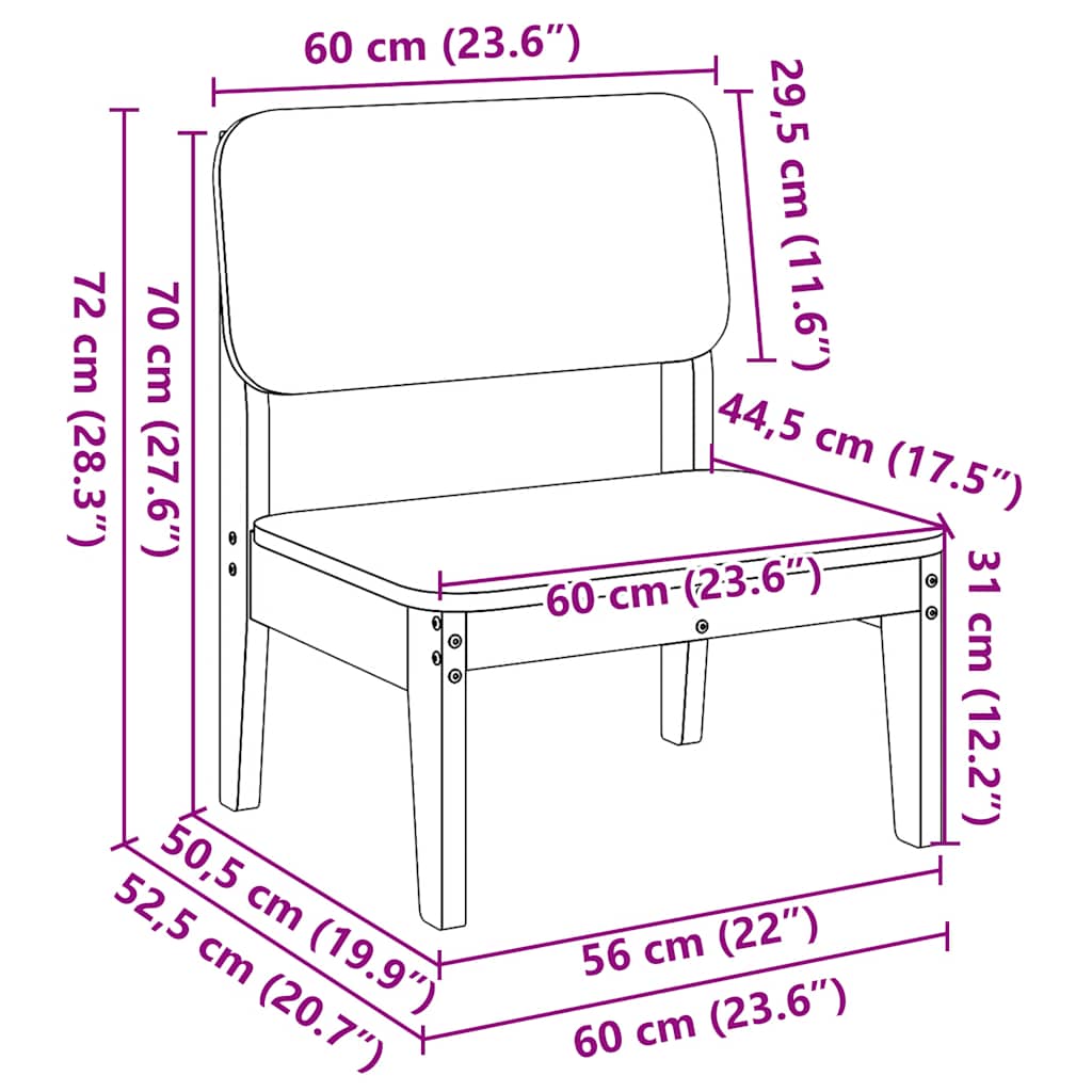 Garden Chairs 2 pcs White 60x52,5x72 cm Solid Wood Pine