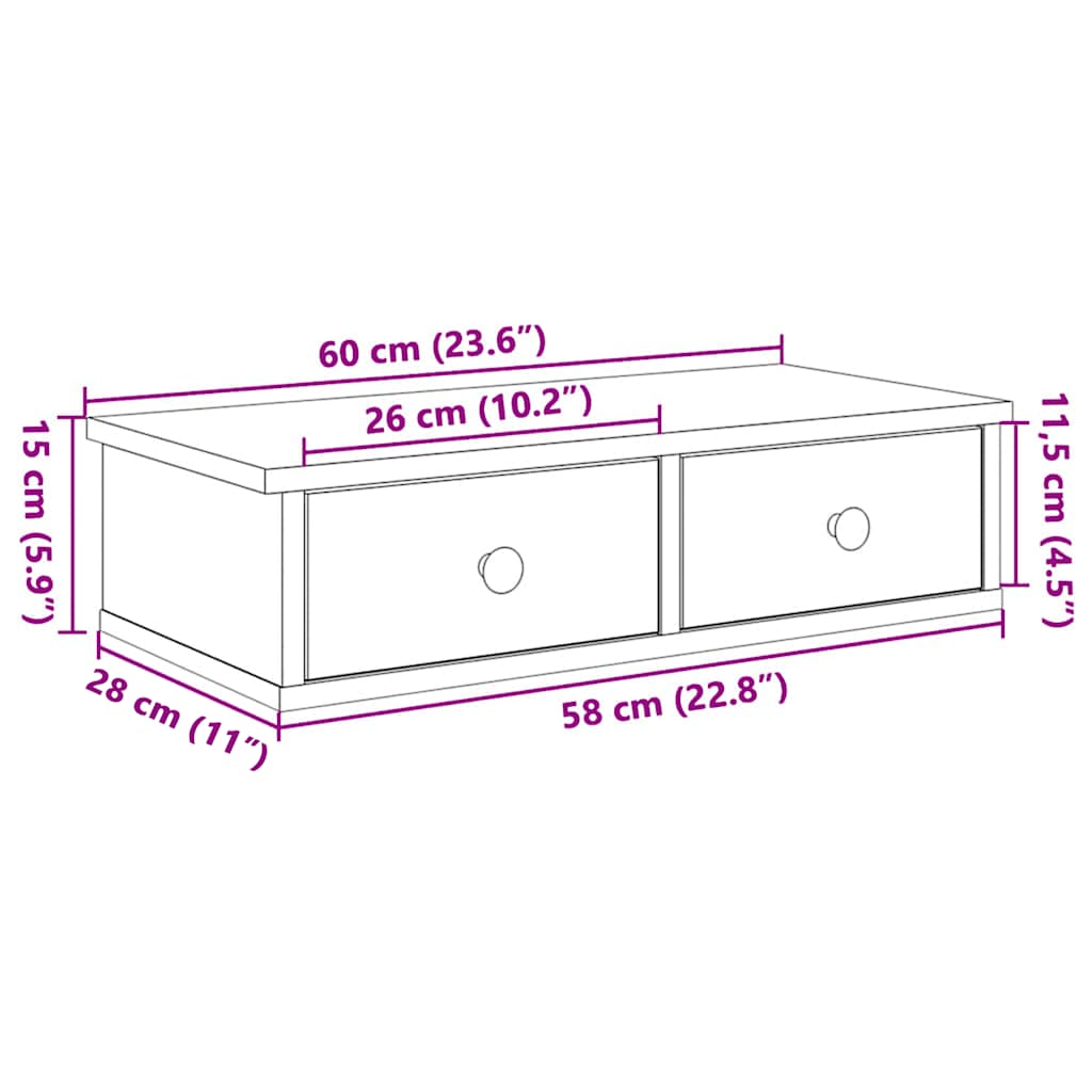 Wall Shelf with Drawers Grey Sonoma 60x28x15 cm Engineered Wood