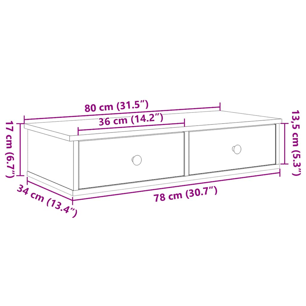 Wall Shelf with Drawers Old Wood 80x34x17 cm Engineered Wood
