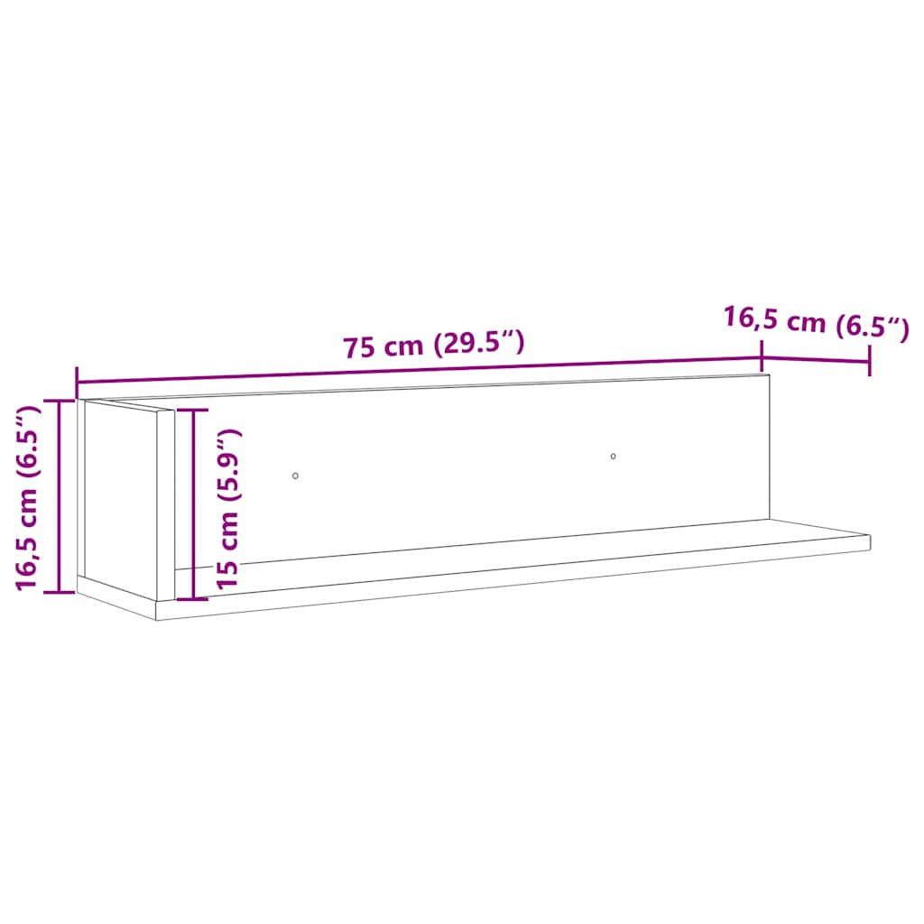 Wall Shelves 2 pcs Concrete Grey 75x16,5x16,5 cm Engineered Wood