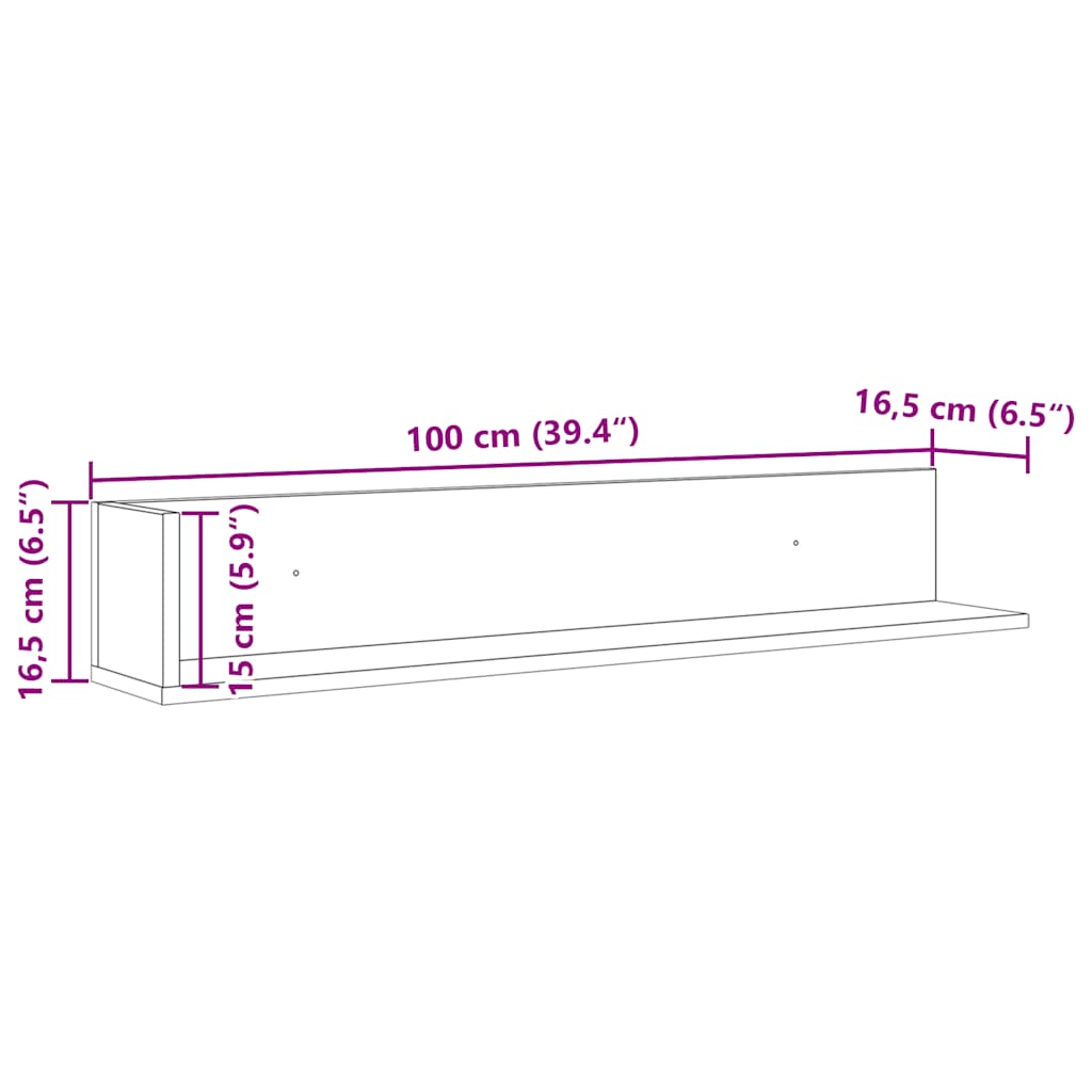 Wall Shelves 2 pcs Sonoma Oak 100x16,5x16,5 cm Engineered Wood