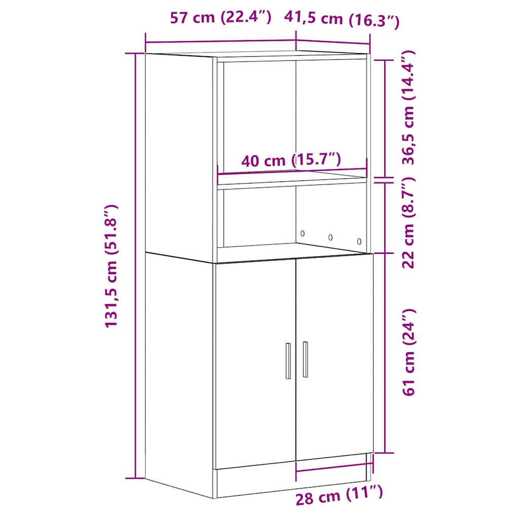 Kitchen Cabinet Smoked Oak 57x41,5x131,5 cm Engineered Wood