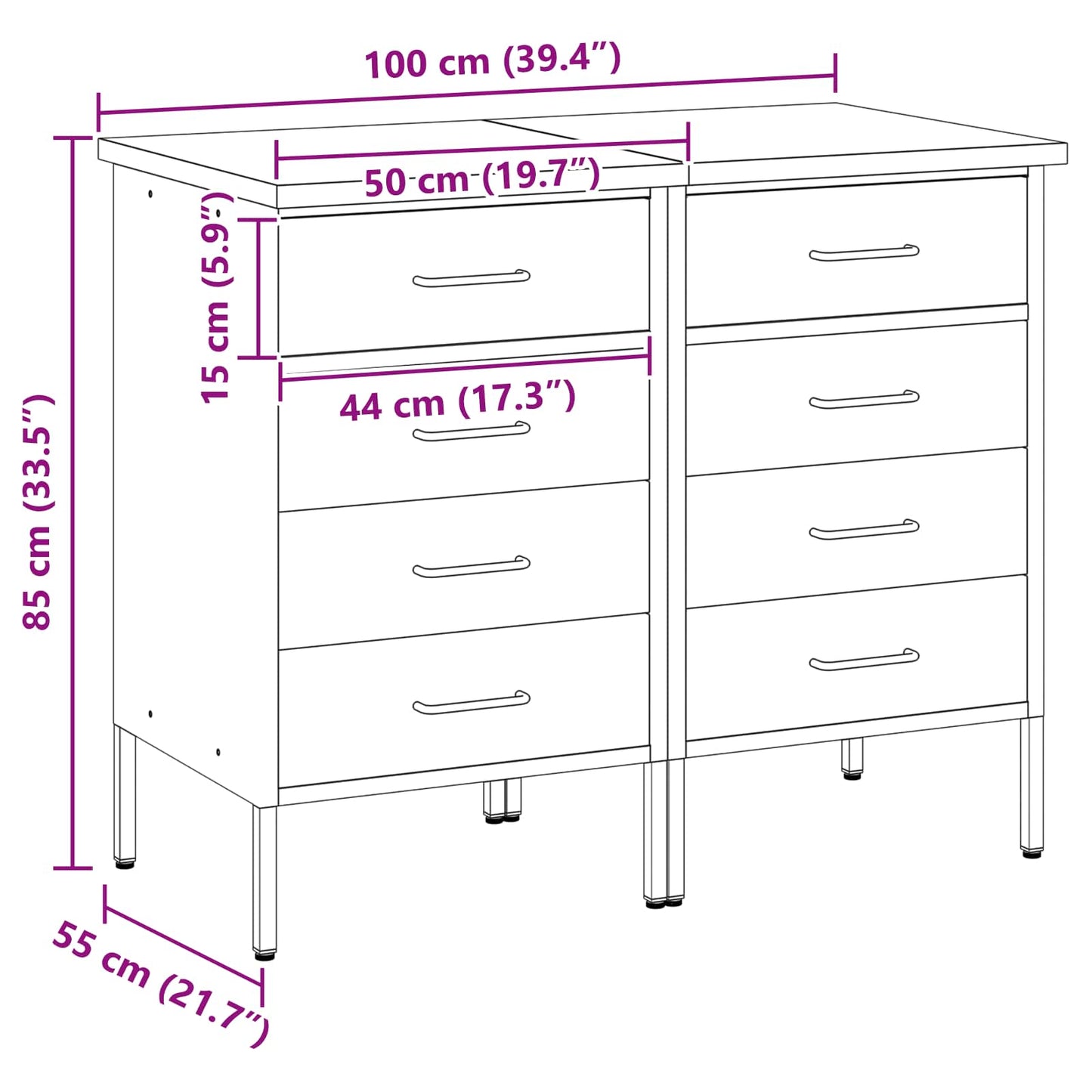 Work Cabinet with Drawer 2 pcs Black and Grey 100 x 55 x 85 cm