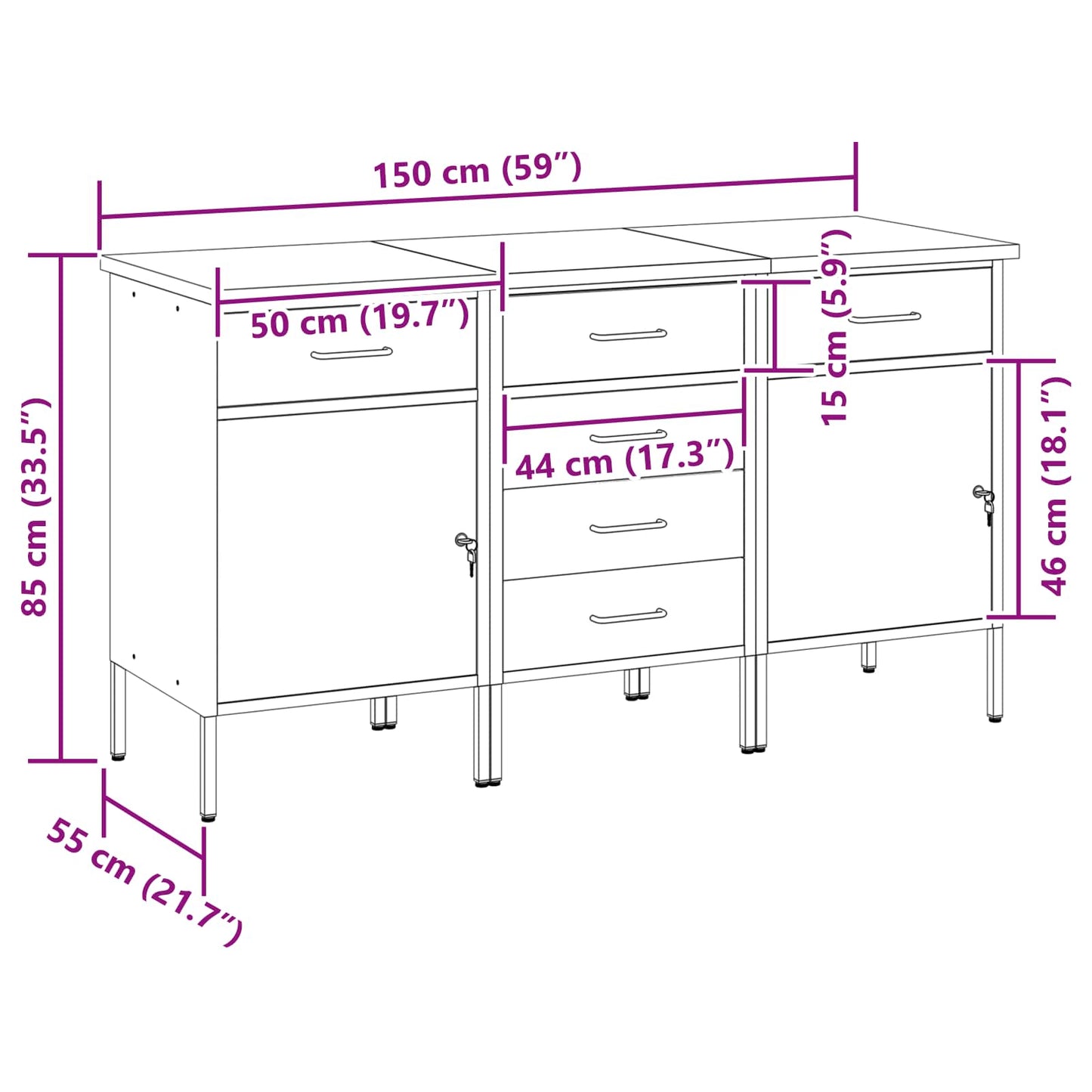 Work Cabinet with Drawer 3 pcs Red and Grey 150 x 55 x 85 cm