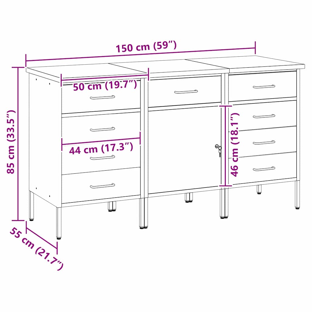 Work Cabinet with Drawer 3 pcs Red and Grey 150 x 55 x 85 cm