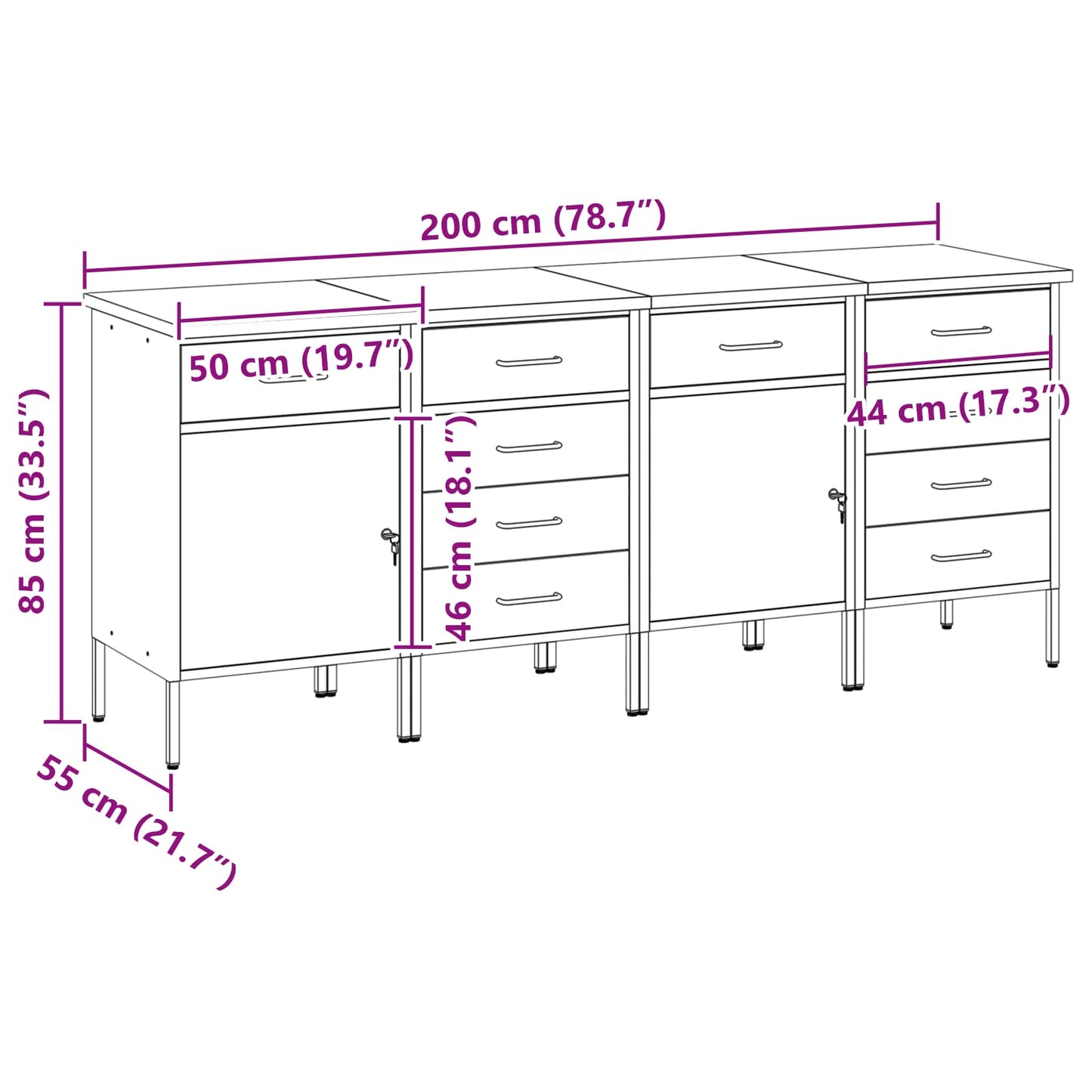 Work Cabinet with Drawer 4 pcs Red and Grey 200 x 55 x 85 cm