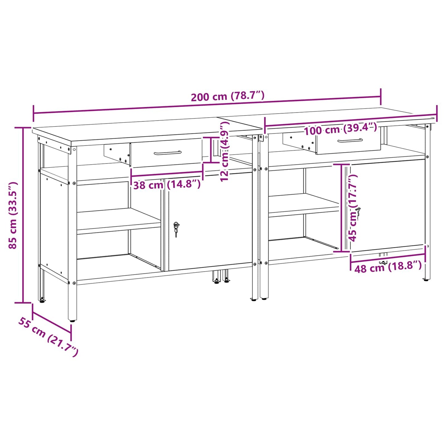 Work Bench Set 2 pcs Black Steel