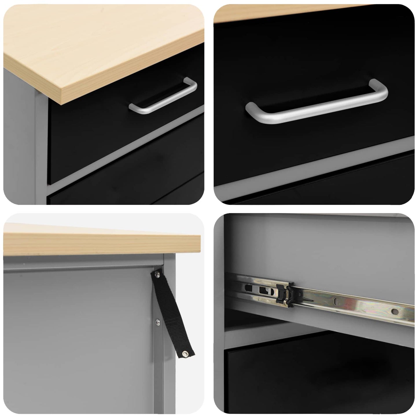 Work Cabinet Set with Drawer with Shelf Manual 5 pcs Black