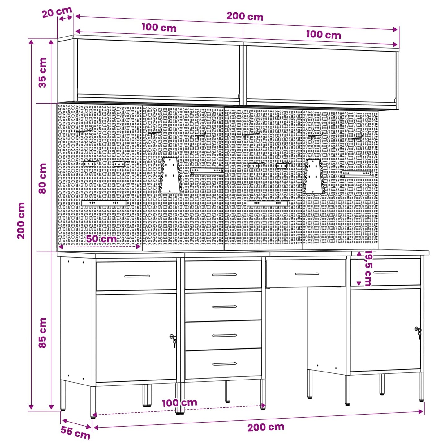 Work Cabinet Set with Drawer with Storage Manual 10 pcs Red